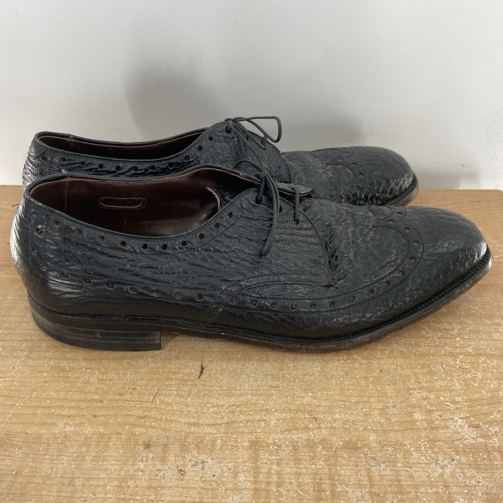 Allen Edmonds Men's Size 13 C Black Sharkskin Nassau Ostendo Oxford Dress Shoes